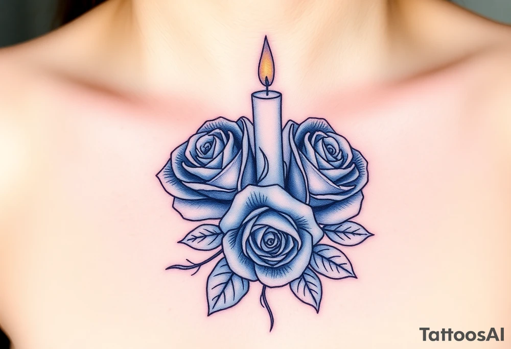 Blue, 2 roses, 2 candles tattoo idea
