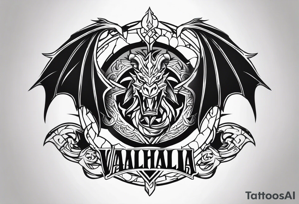Valhalla sword shield dragon axe valkyrie tattoo idea