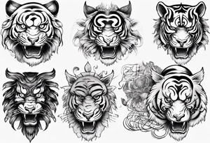 Ancient mythical tiger-like creature on a sleeve tattoo idea