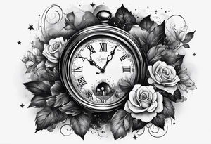 Time fading away surrounded by dark mist and galaxies tattoo idea