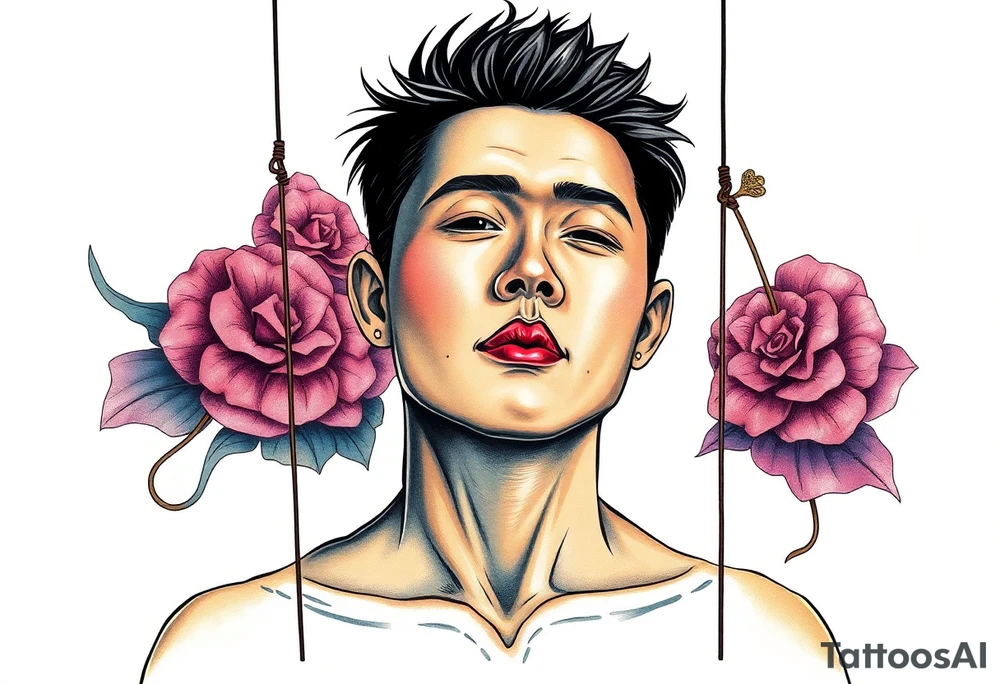 Handsome Asian young guy is controlled like a doll on strings tattoo idea