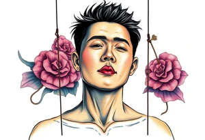 Handsome Asian young guy is controlled like a doll on strings tattoo idea