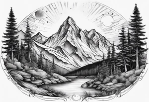 mountains, nature, stars, cross, waterfall, water tattoo idea