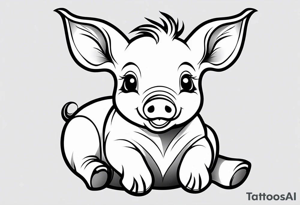 very cute happy piglet with small ears.
outline only.
black and white only.
only show the piglet. no extra lines or decoration.
no black shading.
draw only with very thin lines (1px)

should look like a tattoo that will only take 2 minutes to draw tattoo idea