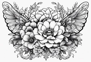 decorative horizontal piece with jewelry and flowers tattoo idea