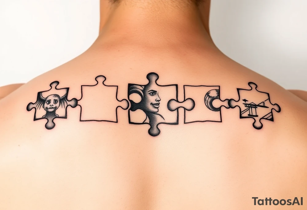 Individual Puzzle pieces of a blended family of 6 tattoo idea