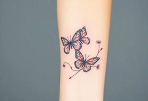 ethereal butterflies with flowing silk ribbons with vines of dandelions tattoo idea