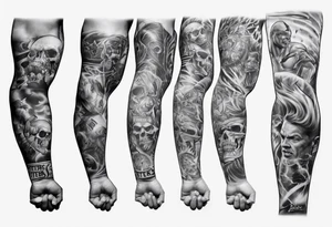 men’s arm sleeve, the name Peters, jack of all trades tattoo idea
