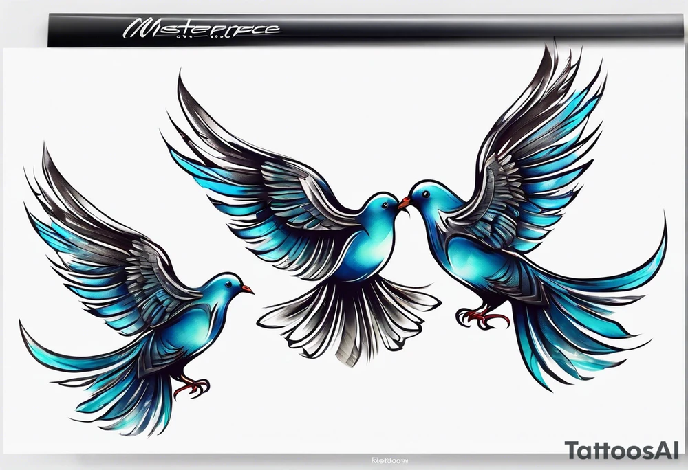 very thin feather releasing small doves from the top tattoo idea