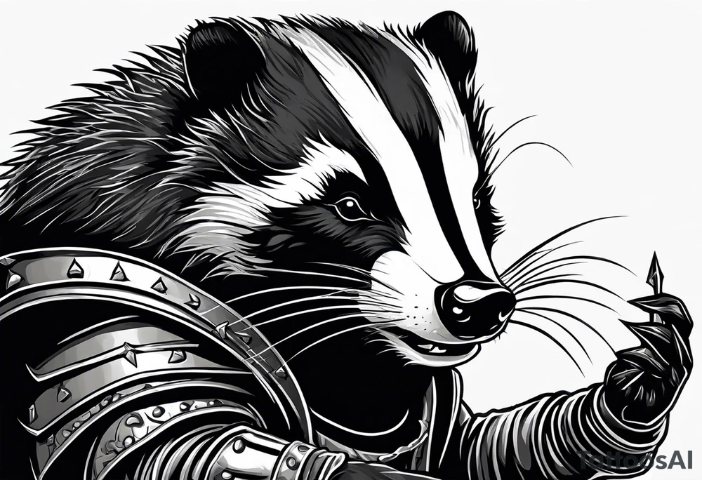 Draw me psychopath badger/Warrior with aggressive full body, killer face with a smile, very long nails and he attacks like a Bloody Gladiator to us and also, he has very deadly looking. He fights with his nails. Everybody scares after their first sight. Give me horror type Badger Tattoo. tattoo idea