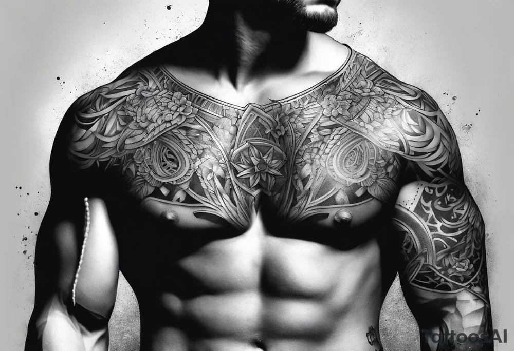 Chest to half sleeve tattoo idea