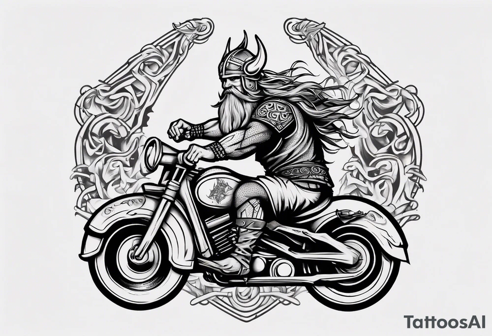 Viking riding a motorcycle front view tattoo idea