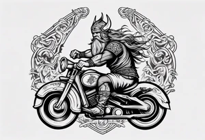 Viking riding a motorcycle front view tattoo idea