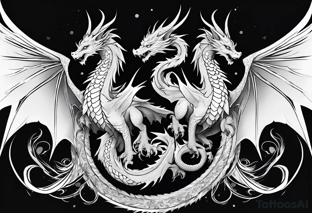 Family of five dragons, Mother with wings spread tattoo idea