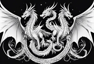 Family of five dragons, Mother with wings spread tattoo idea