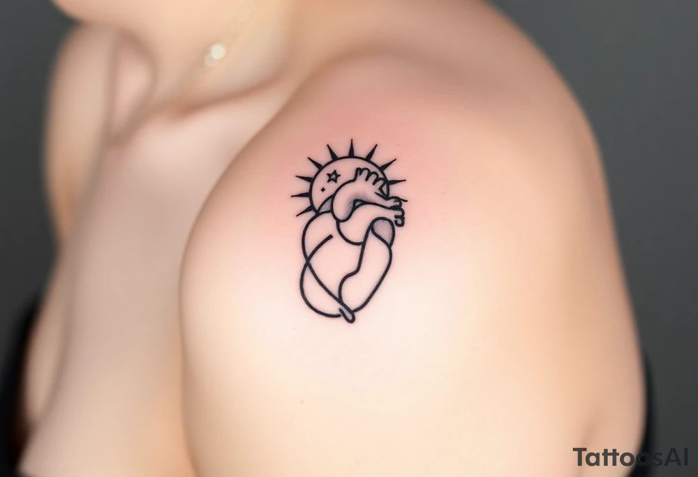 human heart chained within sun and moon tattoo idea