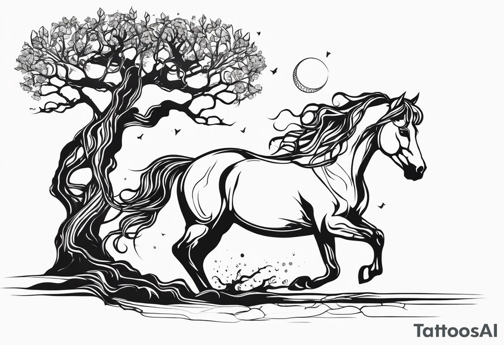 Realistic Horse and Yggdrasil tree tattoo idea