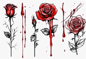 rose flower, one line, red blood dripping from the flower, tall, watercolor, with a t 
placed in the bottom half, simple tattoo idea