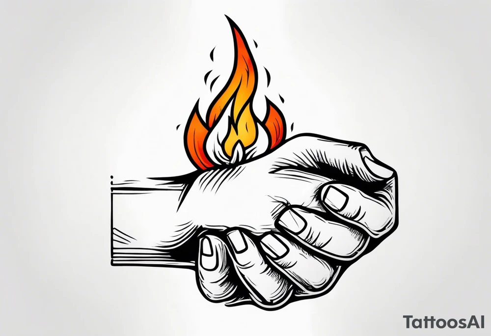 A hand holding fire tattoo idea