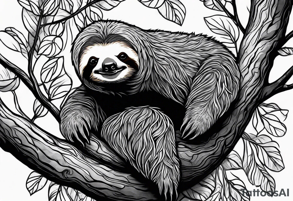 Sloth hanging on a tree tattoo idea