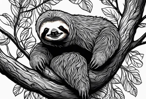 Sloth hanging on a tree tattoo idea