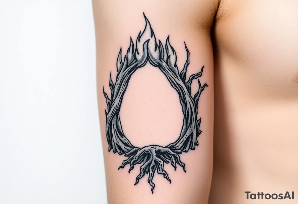 flame in roots, with a roots archway tattoo idea