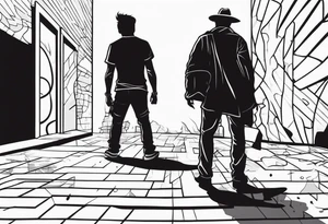 2 Black shadows of people standing over 2 wounded black shadows of people tattoo idea