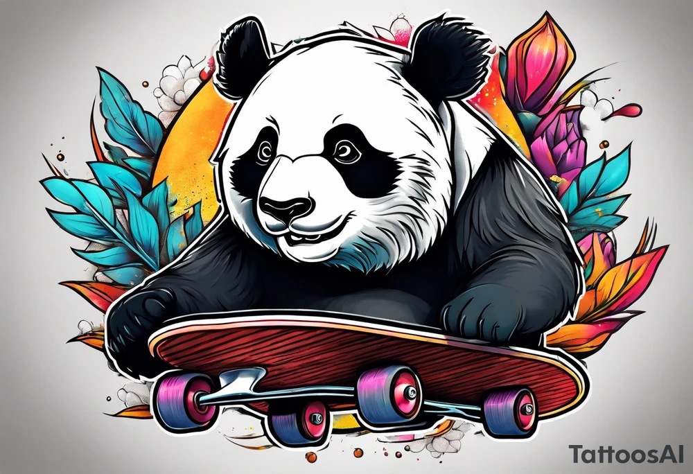 panda riding a skateboard tattoo idea