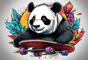 panda riding a skateboard tattoo idea