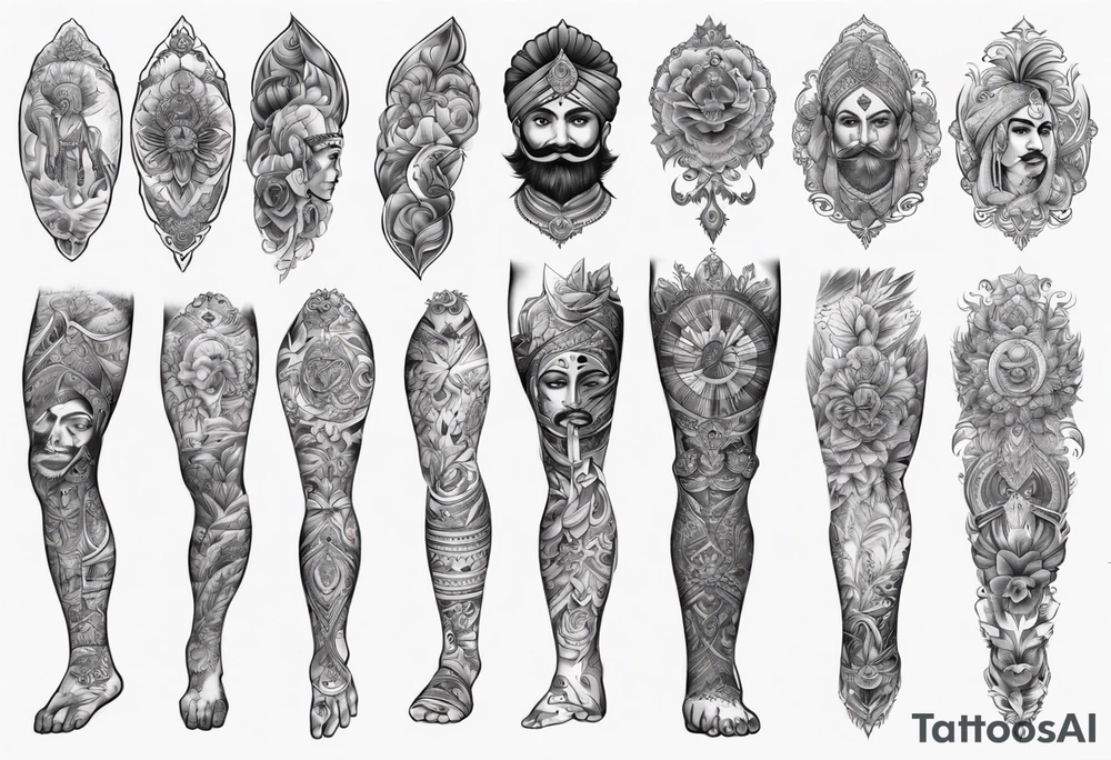 Full Leg sleeve tattoo representing Punjabi values tattoo idea