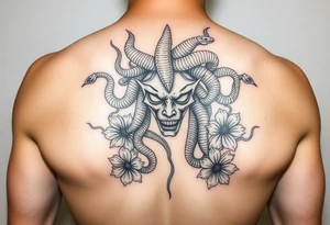 African American Medusa with snakes and flowers tattoo idea