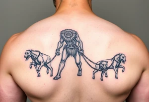 A giant walking with animals that are chained up tattoo idea