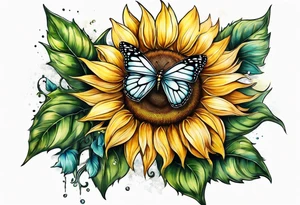 Sunflower with butterfly half leg sleeve tattoo idea