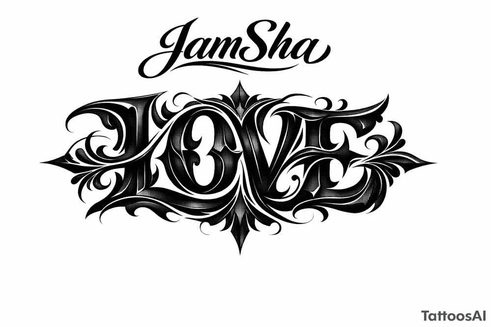 Love and hate combine to be one word read upright to spell love and upside down to spell hate under the word JamSha. Can u make the love hate one word. Can we add color tattoo idea