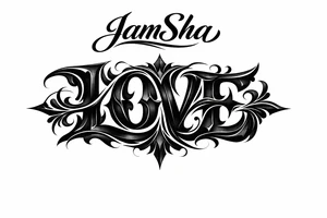 Love and hate combine to be one word read upright to spell love and upside down to spell hate under the word JamSha. Can u make the love hate one word. Can we add color tattoo idea