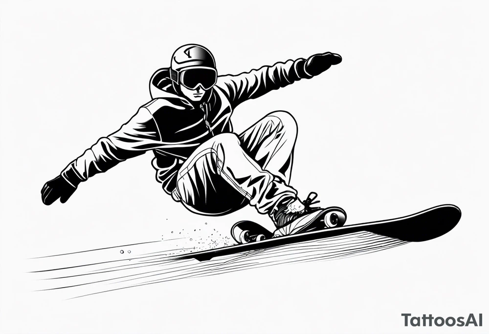 snowboarder hitting a rail of a broken humerus bone tattoo idea