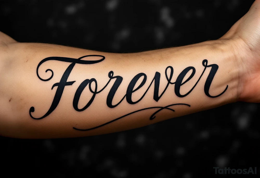 "Forever" in handwritten script on parchment-style beige skin, like an old love letter. tattoo idea