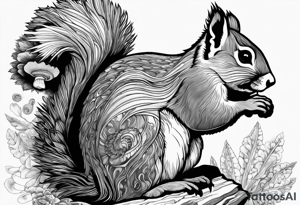 Squirrel, abalone, mushroom, coral tattoo idea