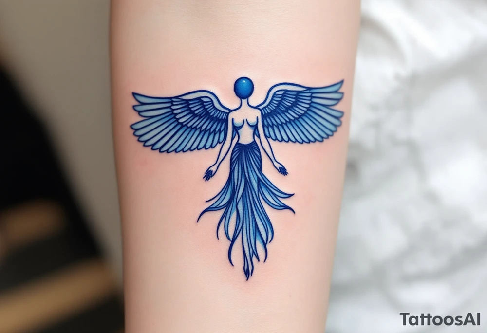 A sapphire-blue winged Isis, arms outstretched in divine motherhood. tattoo idea