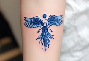 A sapphire-blue winged Isis, arms outstretched in divine motherhood. tattoo idea