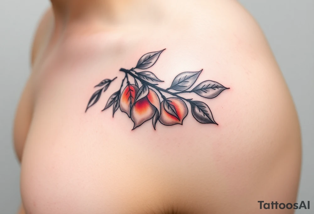 Peach branch with names scripted tattoo idea