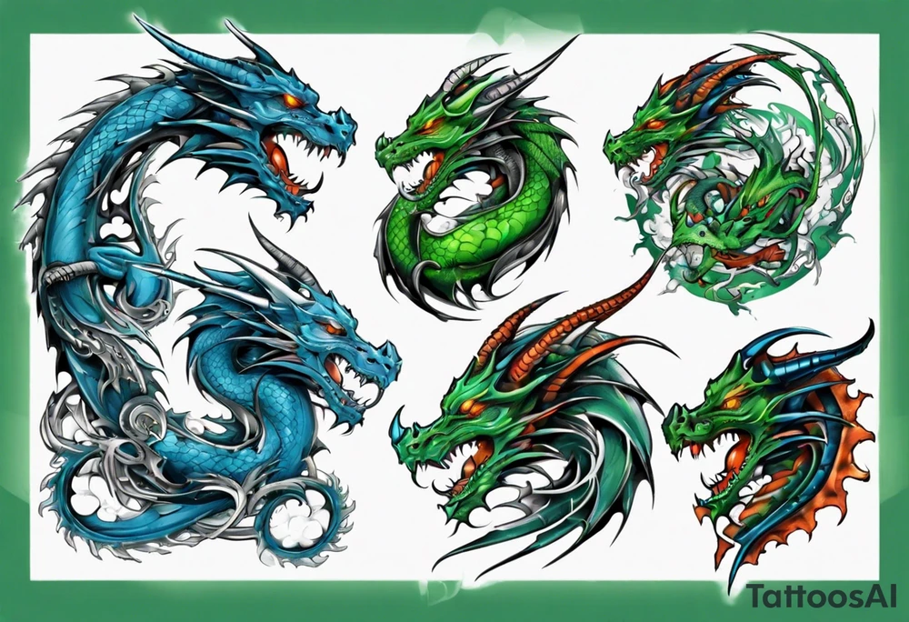 2 dragons one green and other blue tattoo idea