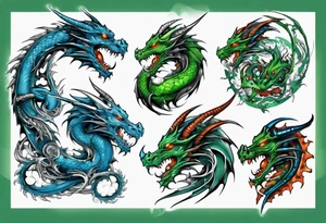 2 dragons one green and other blue tattoo idea