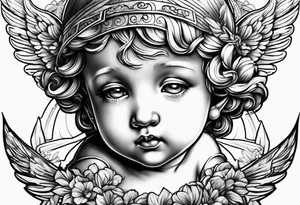 Cherub looking down tattoo idea