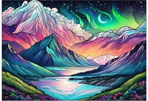 Norwegian fjord with aurora borealis tattoo idea