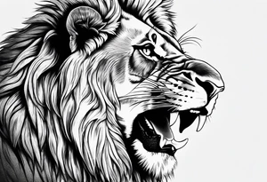 powerful lion, mouth opened, looking at left tattoo idea