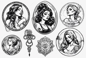 woman arm holding medallion with rope tattoo idea