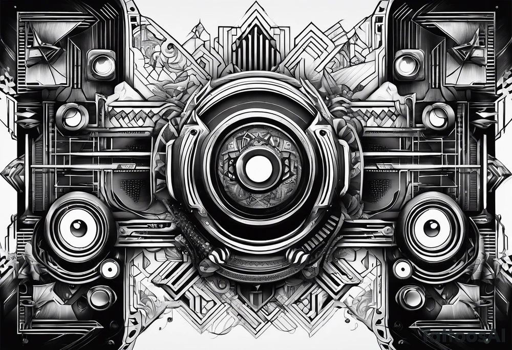 A tattoo about electronic music, focus on geometric patterns, abstract tattoo idea A tattoo about electronic music, focus on geometric patterns, abstract tattoo idea