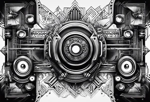 A tattoo about electronic music, focus on geometric patterns, abstract tattoo idea