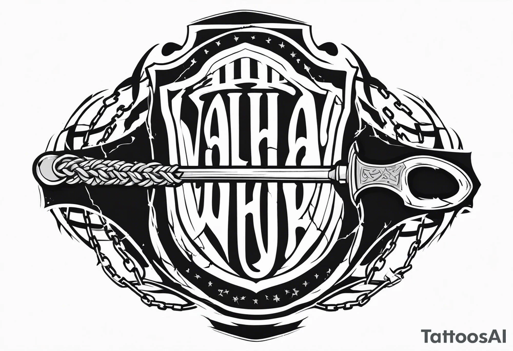 Valhalla round shield axe barbed wire chains tattoo idea